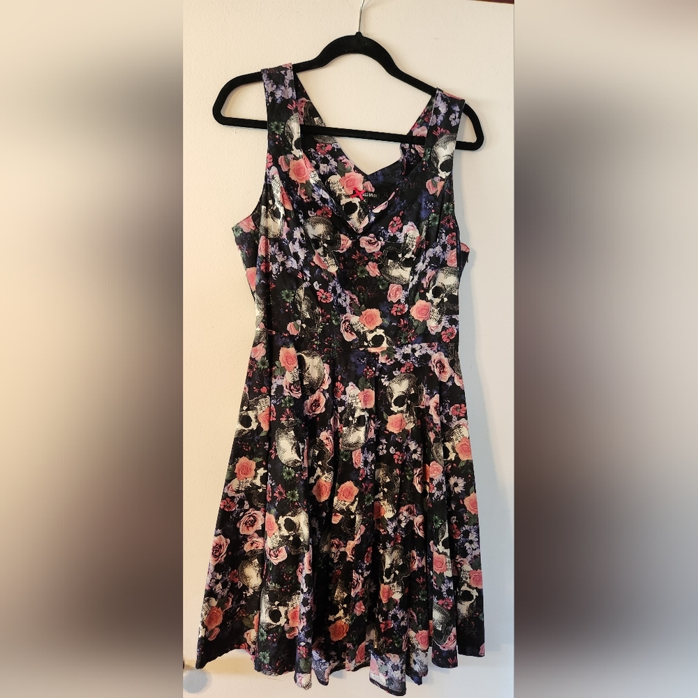 Floral Skull A Line Dress with Full Circle Skirt